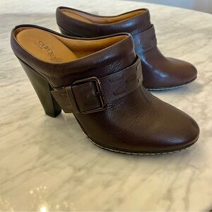 Sofft Eurosoft Sacha Brown Leather Mule Heeled Boho‎ Chic Clogs Sz 9